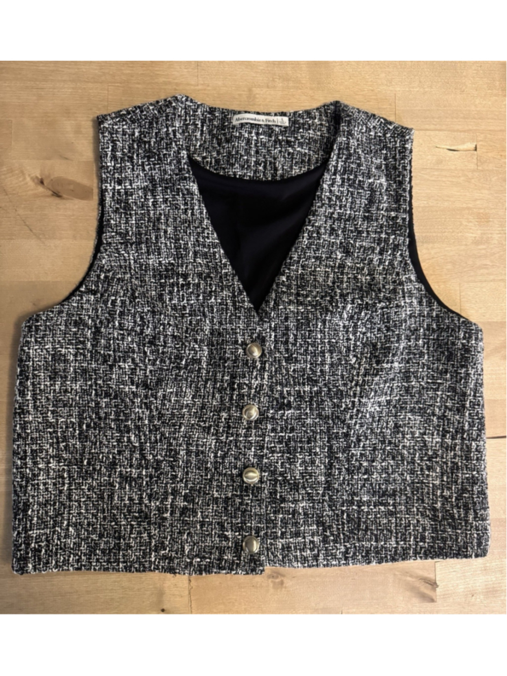 Abercrombie & Fitch Women’s black and white tweed 4 Silver button lined vest L